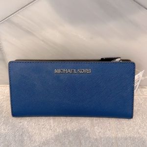 Michael Kors Wallet Jet Set Travel Saffiano Leather Wristlet Blue
